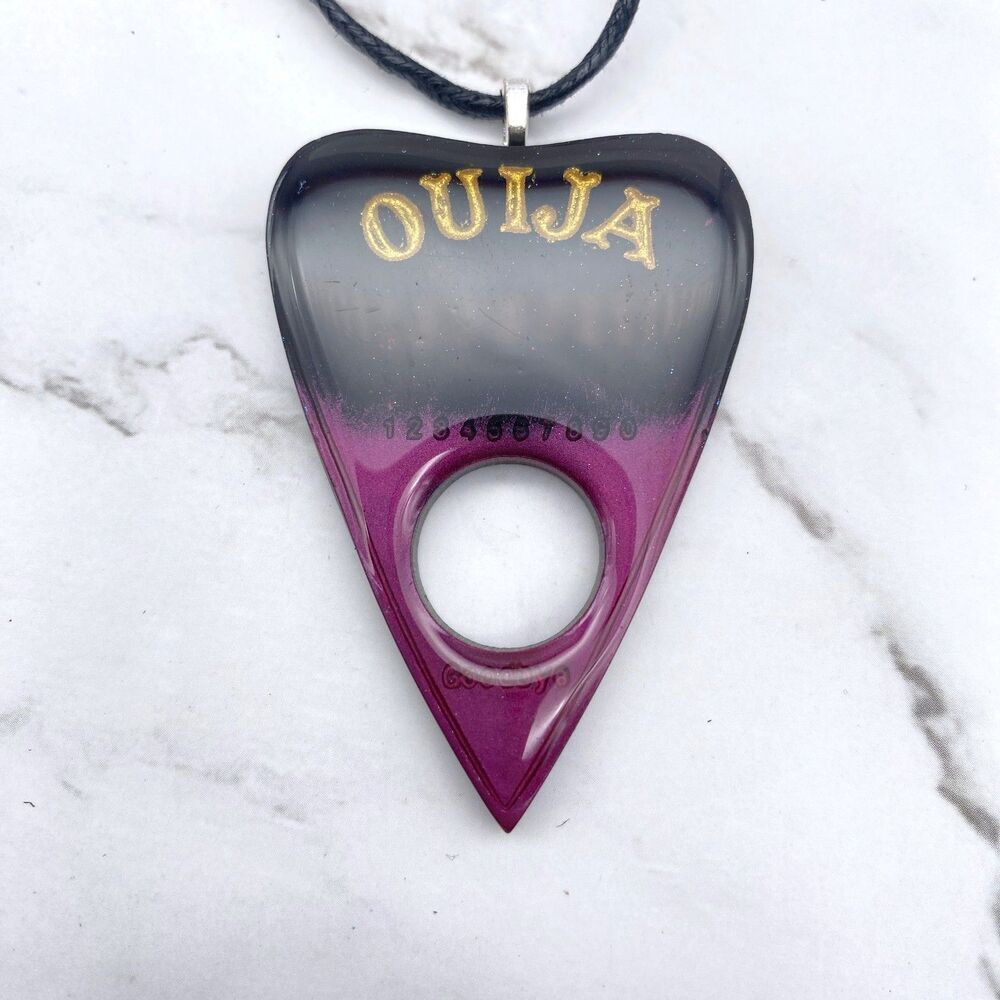 Black Magenta Chrome Dipped Ouija Planchette Necklace